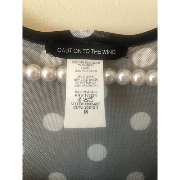 NWT Caution to the Wind Size M Black White Polka Dot Mesh Ruched Dress Bodycon - Picture 7 of 7